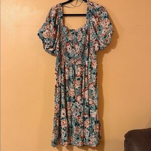 LC Lauren Conrad Teal Floral Midi Dress